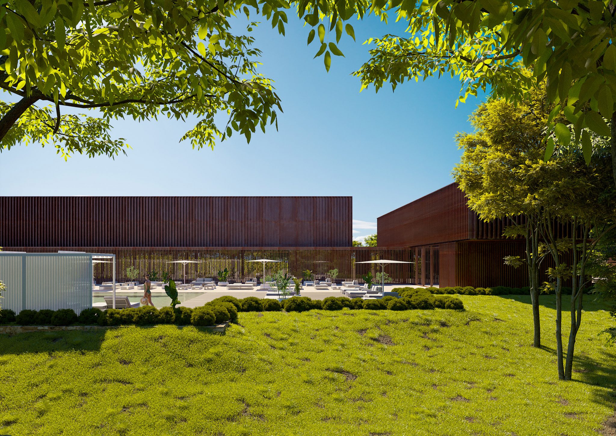 Aione Resort, edificio servizi, vista su ristorante e ingresso