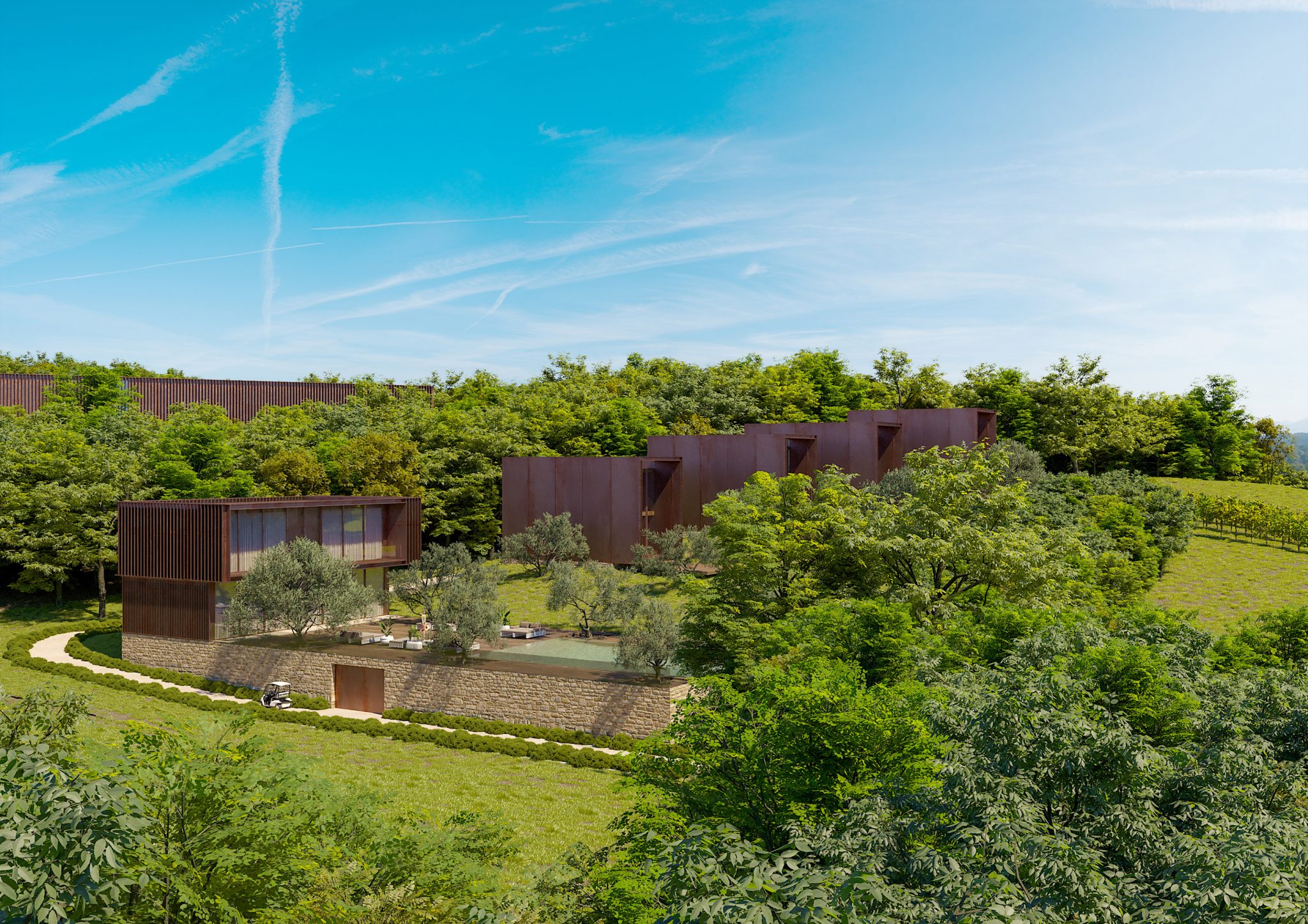Aione Resort, vista su lodges e residenza privata
